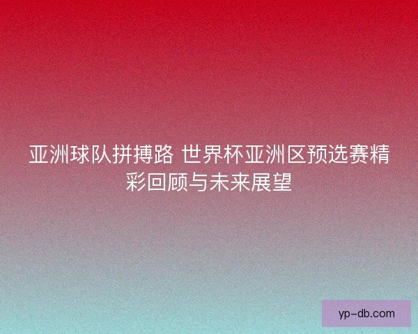 亚洲球队拼搏路 世界杯亚洲区预选赛精彩回顾与未来展望